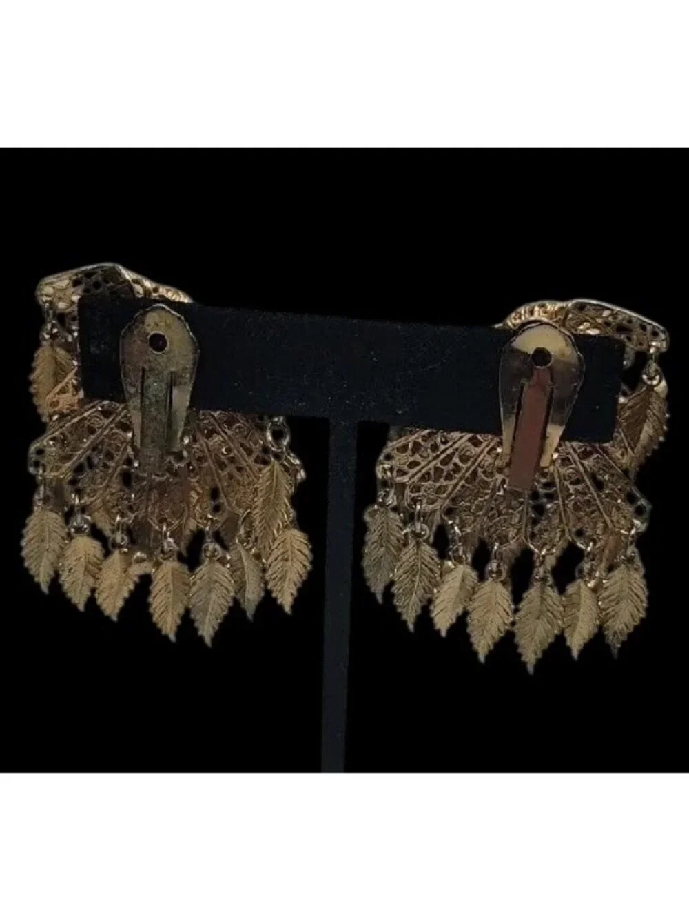 VTG Miriam Haskell Feather Rhinestones Clip On Earrings 1930s Statement Unsigned - Picture 5 of 15
